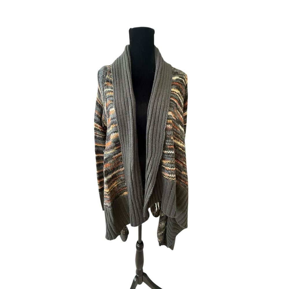John & Jenn Waterfall Open Front Striped Cardigan Sweater Multi Color S